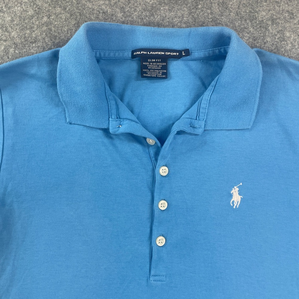 Ralph Lauren Sport Boys Polo Shirt L Blue Short Sleeve Slim Fit Classic Prep